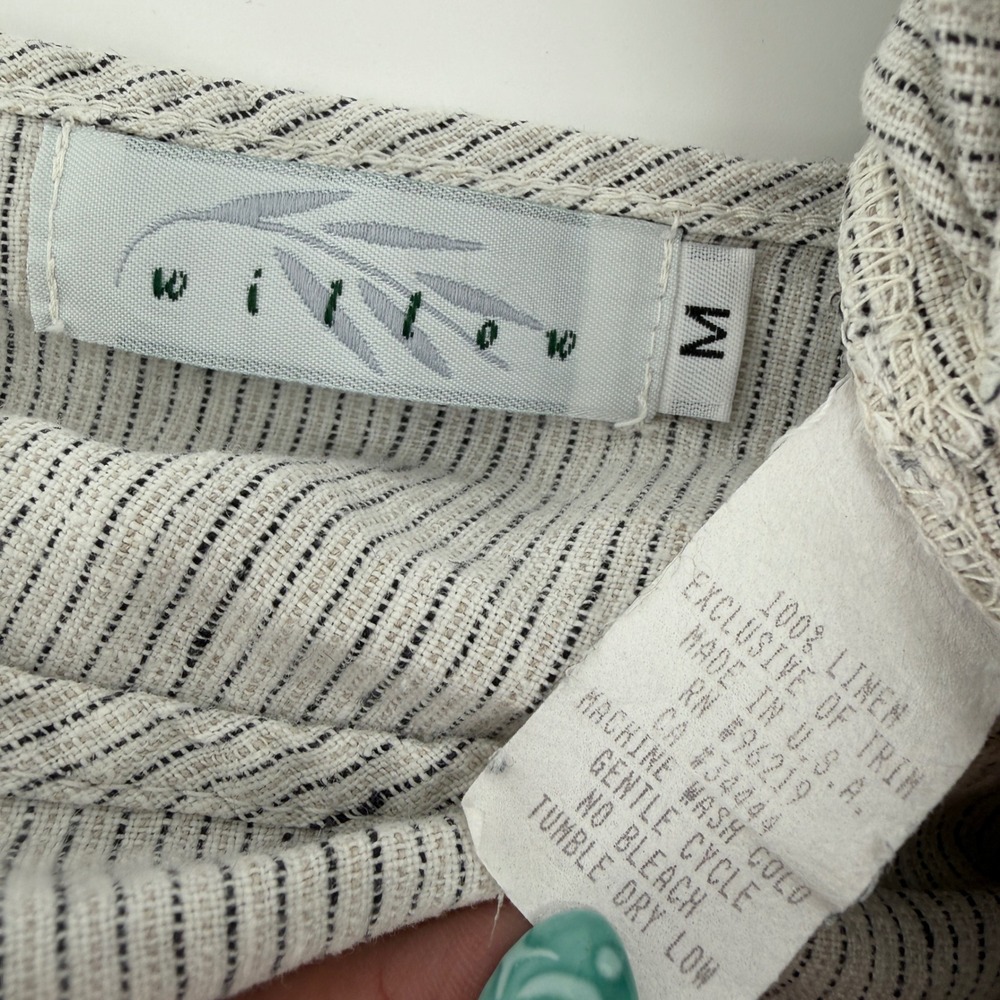 Willow 100% Linen 2 Piece Set Gray White Striped Top and Cropped Pants Womens M - Picture 6 of 11